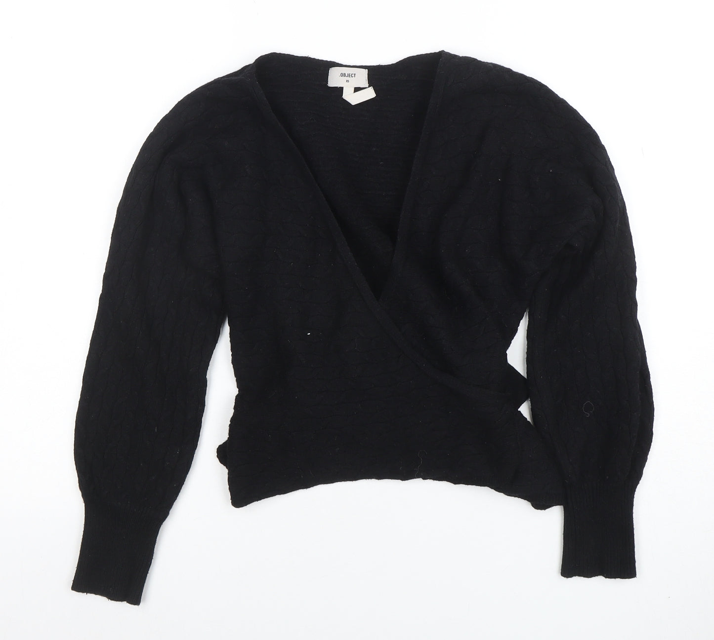 Object Womens Black XS Wrap Cable Knit Jumper