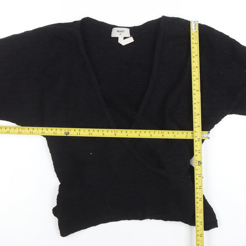 Object Womens Black XS Wrap Cable Knit Jumper