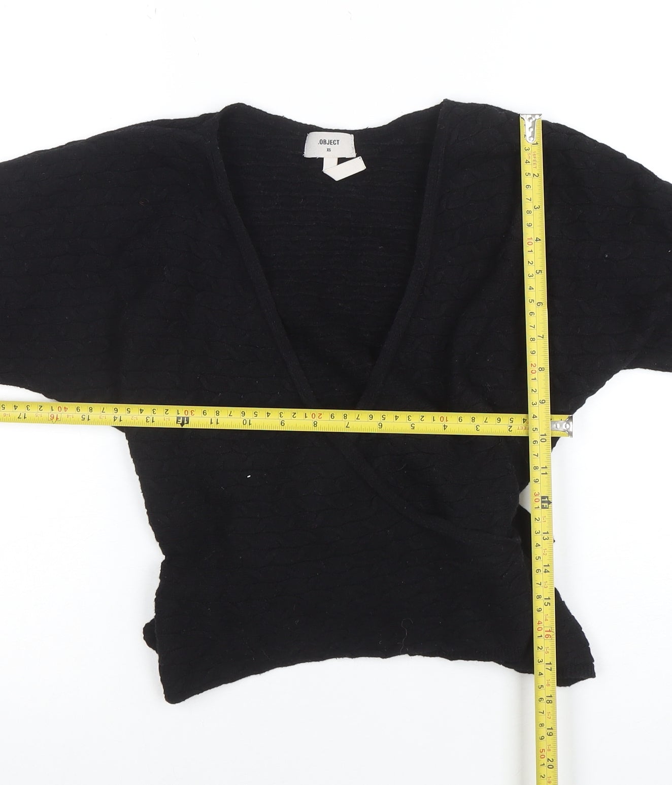 Object Womens Black XS Wrap Cable Knit Jumper