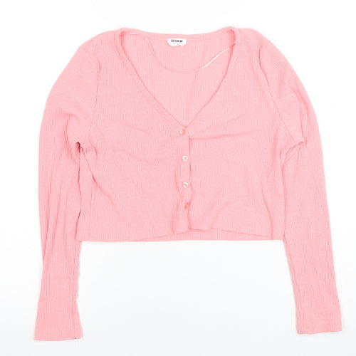 Cotton On Women's Pink Cropped Long Sleeve Button-Up Top Size S