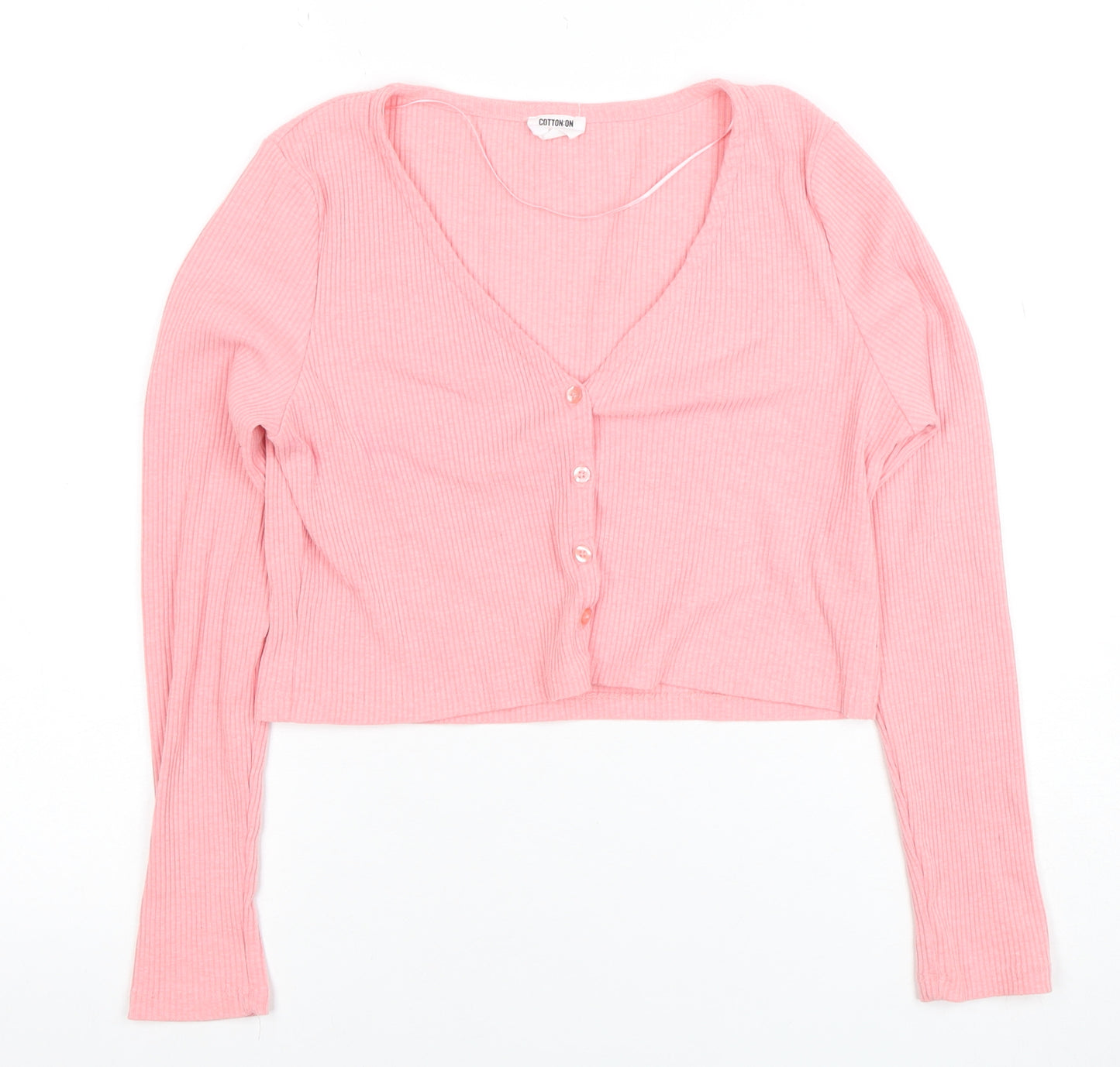 Cotton On Women's Pink Cropped Long Sleeve Button-Up Top Size S
