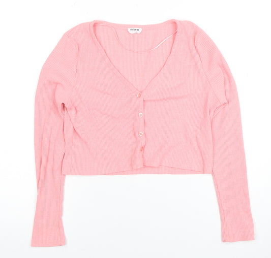 Cotton On Women's Pink Cropped Long Sleeve Button-Up Top Size S