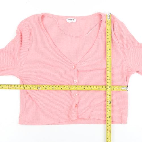 Cotton On Women's Pink Cropped Long Sleeve Button-Up Top Size S