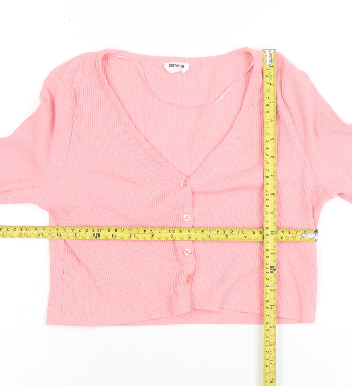Cotton On Women's Pink Cropped Long Sleeve Button-Up Top Size S