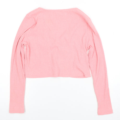 Cotton On Women's Pink Cropped Long Sleeve Button-Up Top Size S