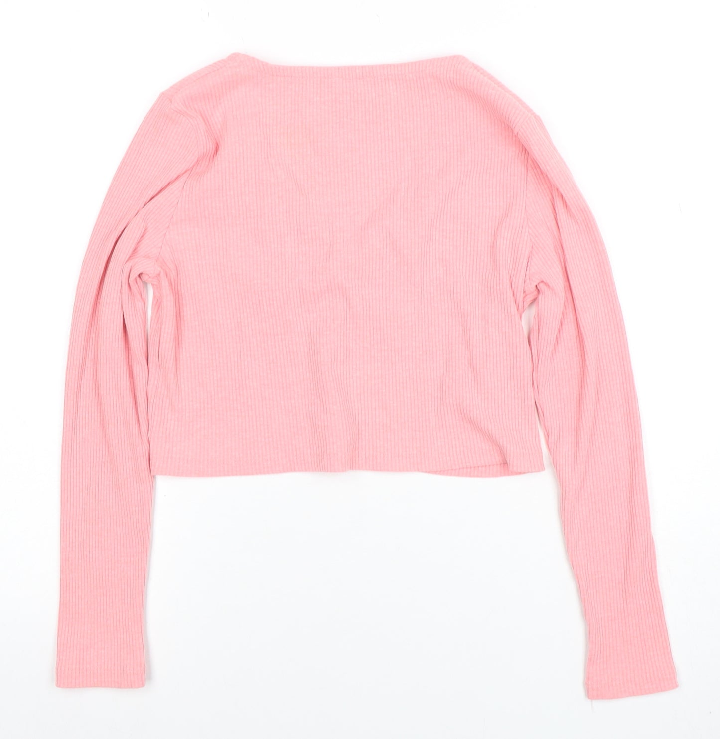 Cotton On Women's Pink Cropped Long Sleeve Button-Up Top Size S