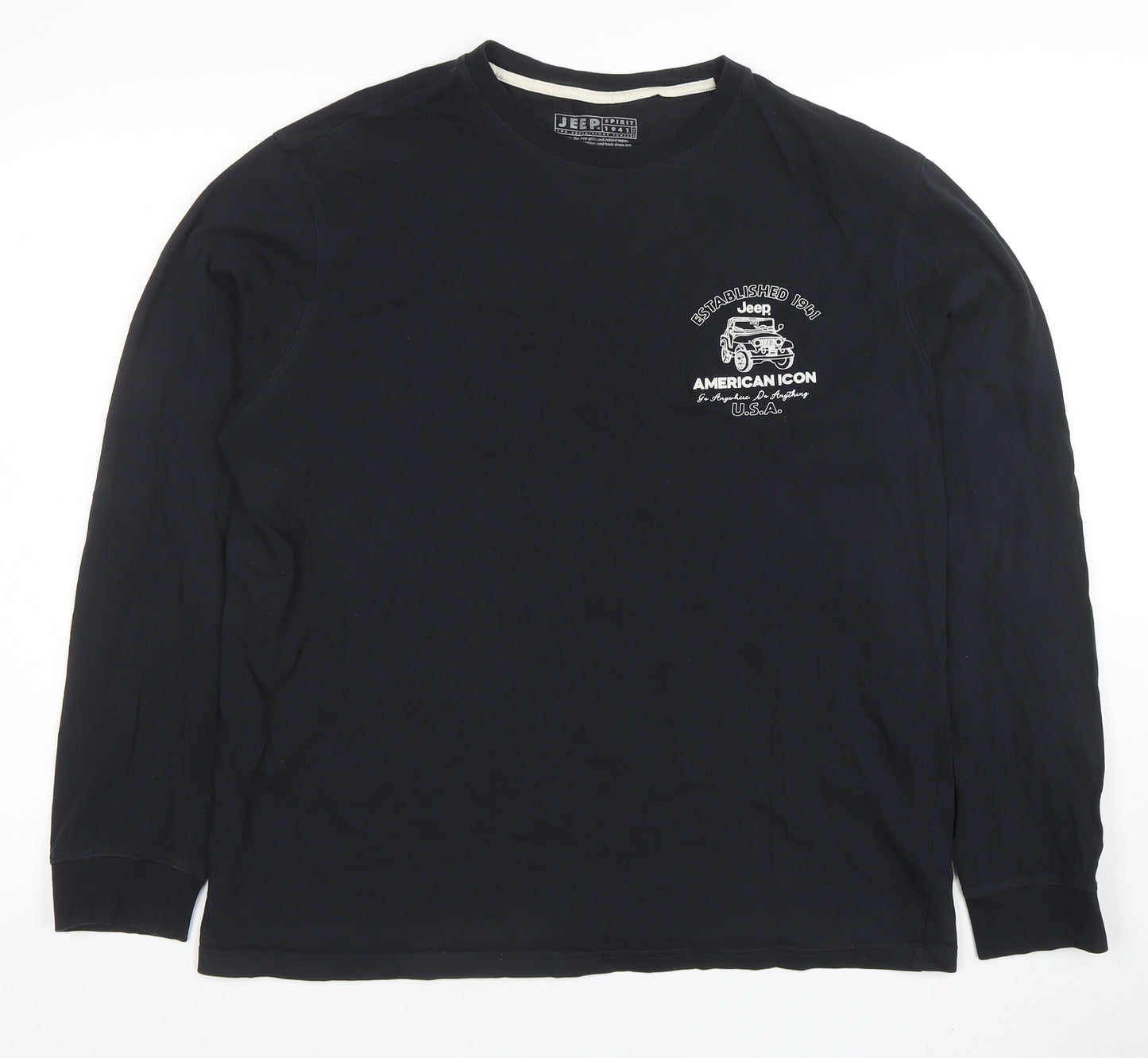 Jeep Spirit 1941 Men's Black Long Sleeve Graphic T-Shirt Size L