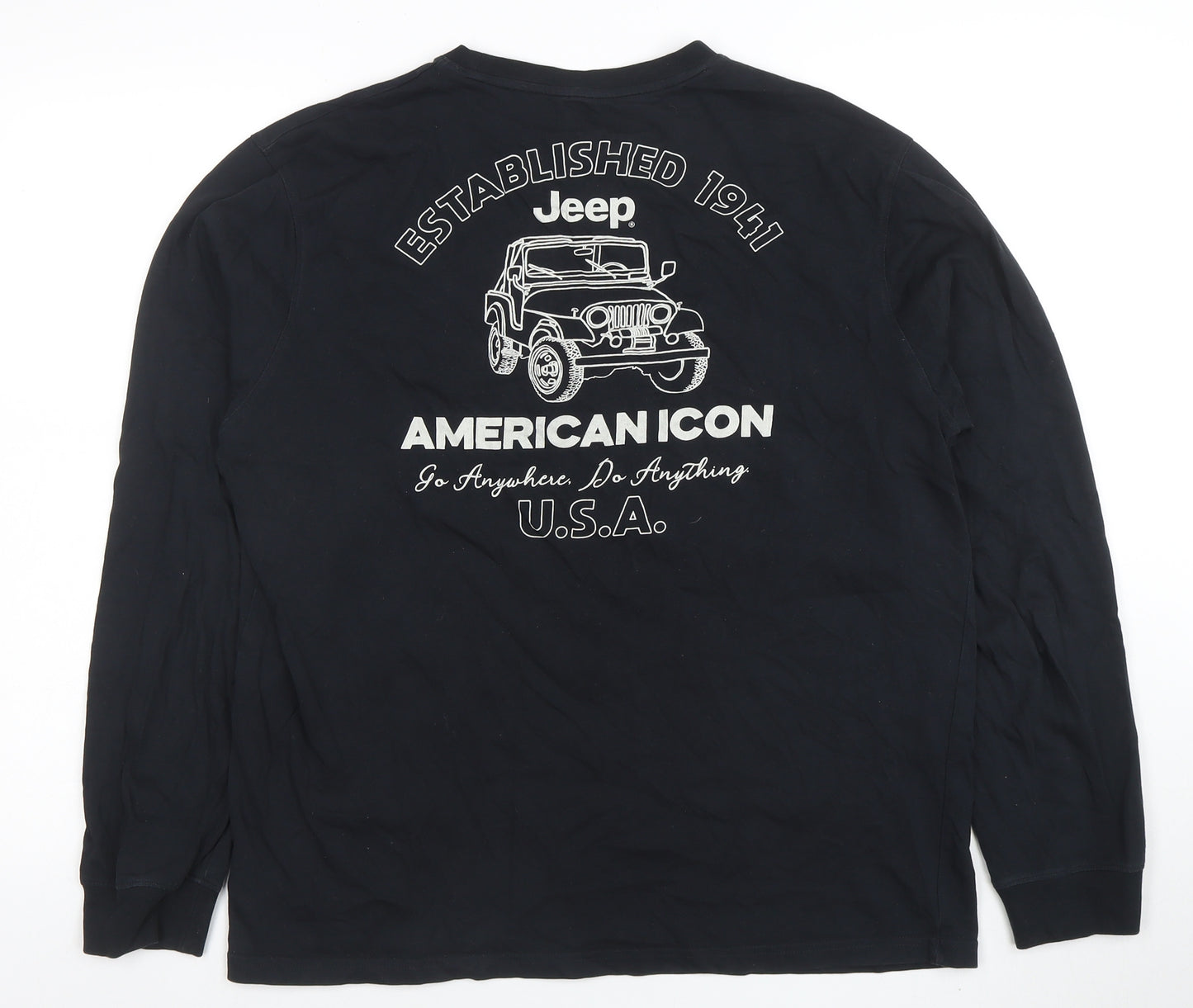 Jeep Spirit 1941 Men's Black Long Sleeve Graphic T-Shirt Size L