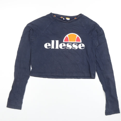Ellesse Womens Blue Cropped Long Sleeve Logo T-Shirt Size 10
