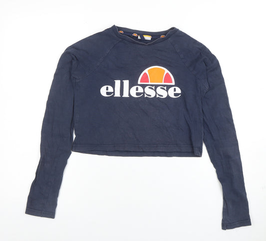 Ellesse Womens Blue Cropped Long Sleeve Logo T-Shirt Size 10