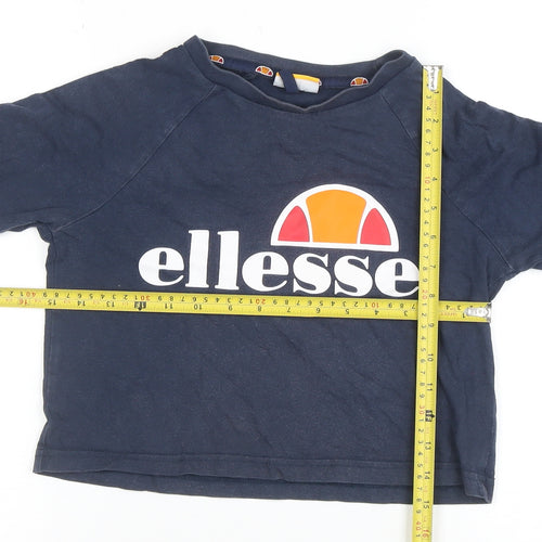 Ellesse Womens Blue Cropped Long Sleeve Logo T-Shirt Size 10
