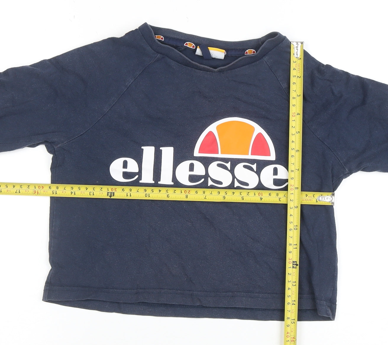 Ellesse Womens Blue Cropped Long Sleeve Logo T-Shirt Size 10