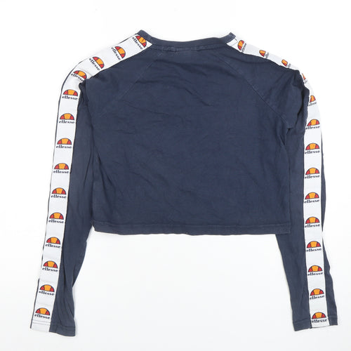 Ellesse Womens Blue Cropped Long Sleeve Logo T-Shirt Size 10