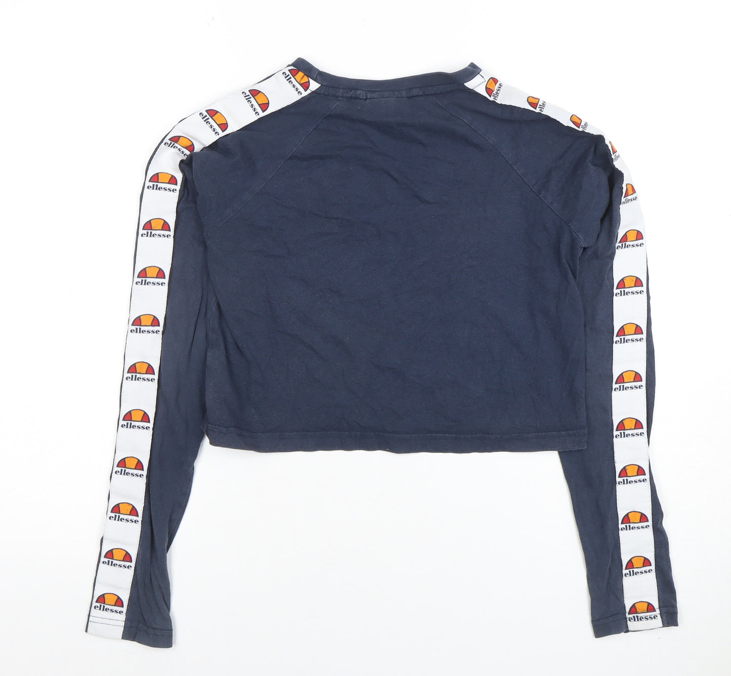 Ellesse Womens Blue Cropped Long Sleeve Logo T-Shirt Size 10