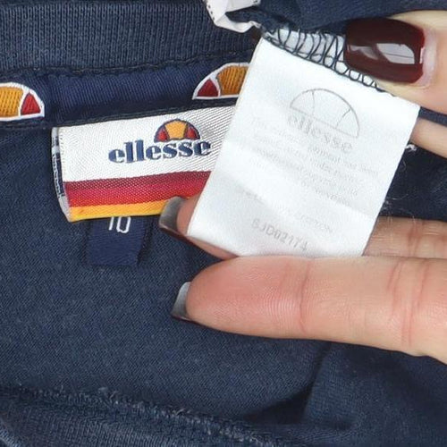 Ellesse Womens Blue Cropped Long Sleeve Logo T-Shirt Size 10