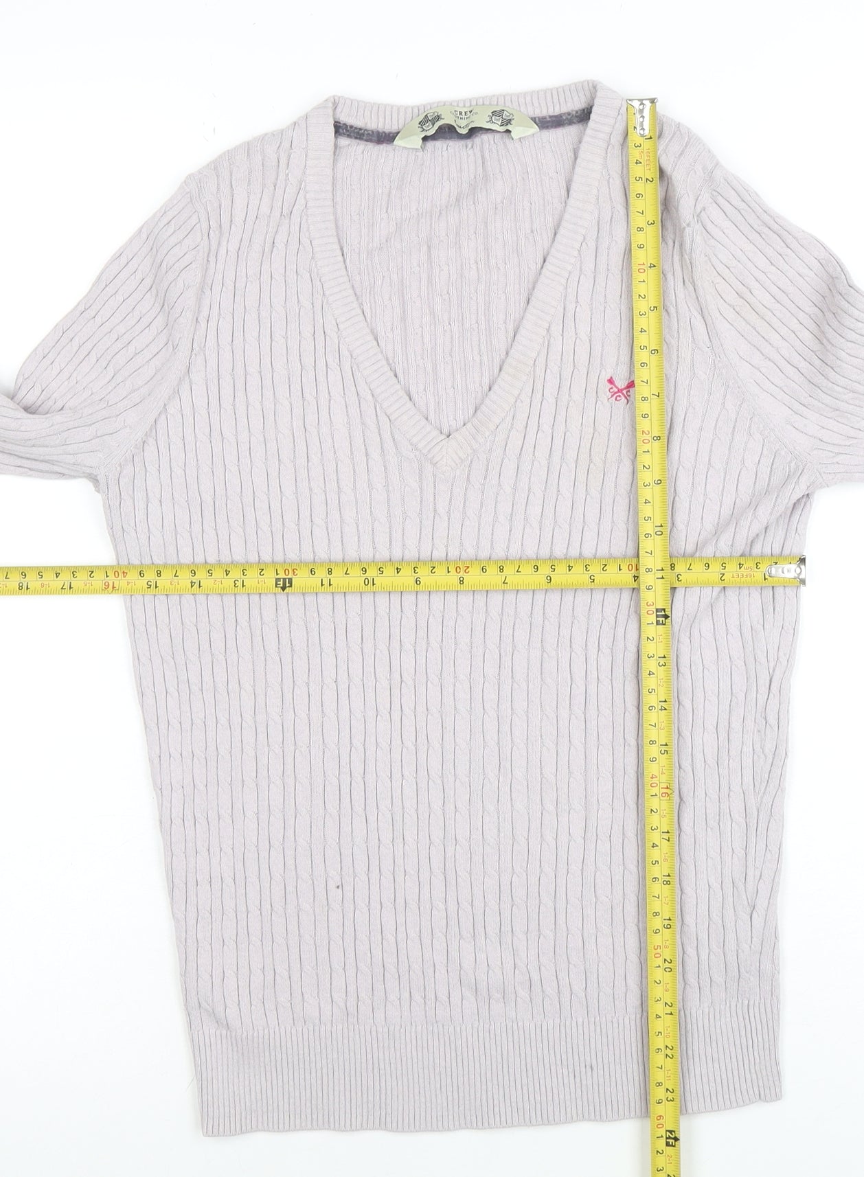 Crew Clothing Co. Women’s Beige V-Neck Cable Knit Jumper M
