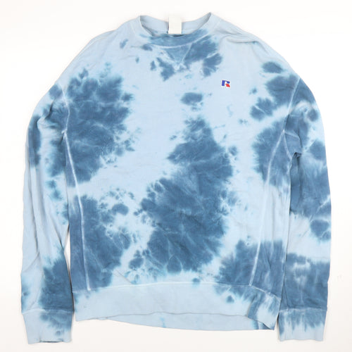 Russell Athletic Men's Blue Tie Dye Cotton Crew Neck Sweatshirt M
