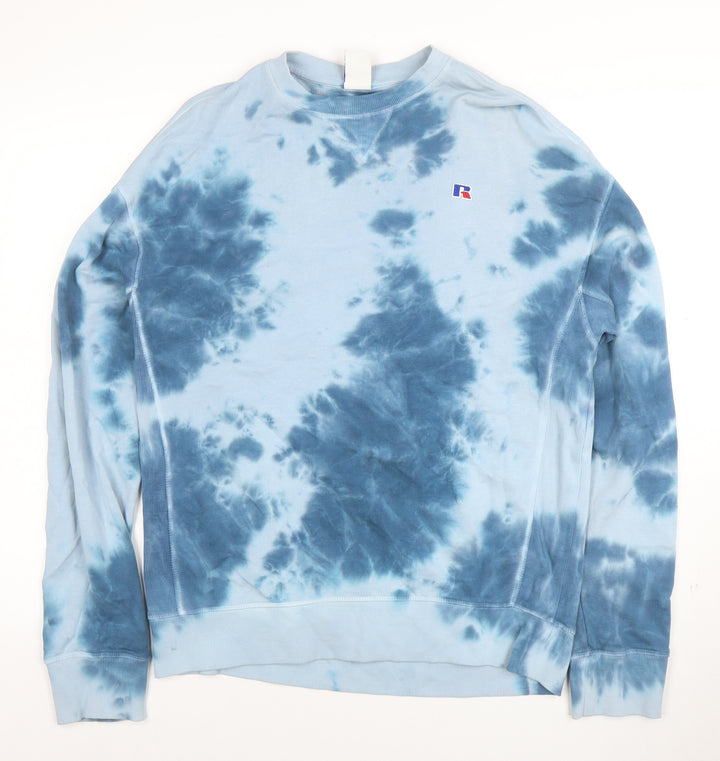 Russell Athletic Men's Blue Tie Dye Cotton Crew Neck Sweatshirt M