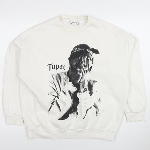 2Pac Men’s White XS Pullover Graphic Crew Neck Sweatshirt