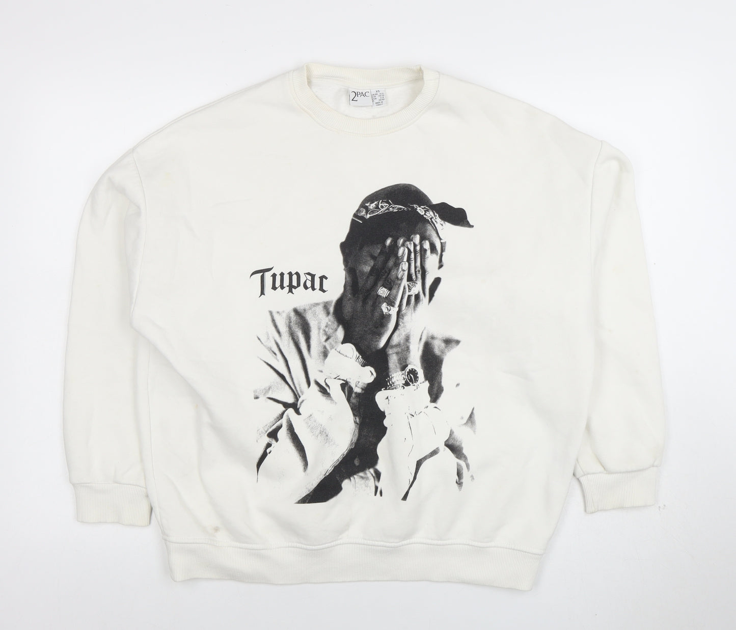 2Pac Men’s White XS Pullover Graphic Crew Neck Sweatshirt