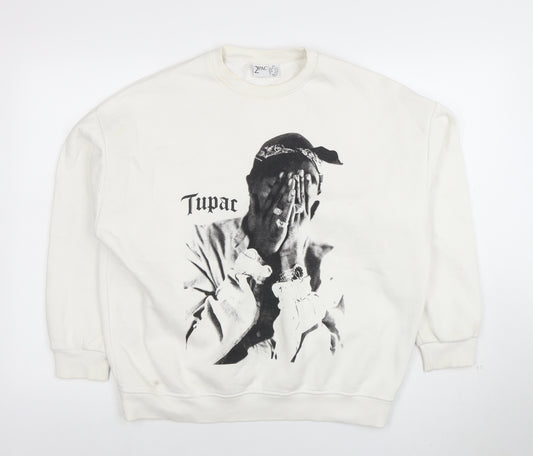2Pac Men’s White XS Pullover Graphic Crew Neck Sweatshirt