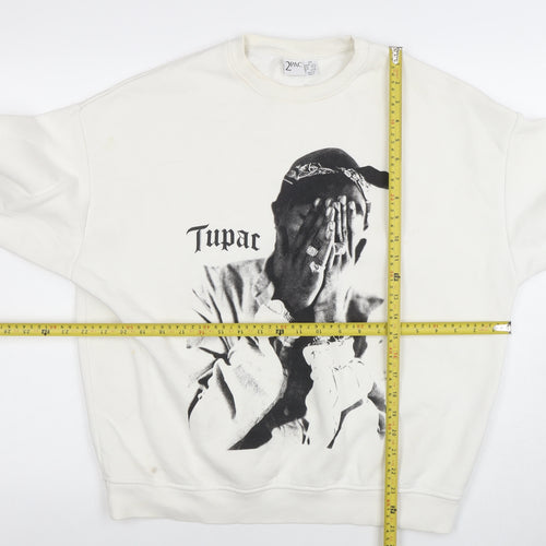 2Pac Men’s White XS Pullover Graphic Crew Neck Sweatshirt