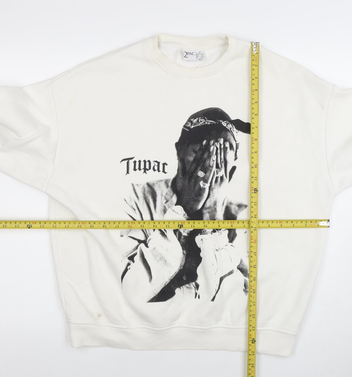 2Pac Men’s White XS Pullover Graphic Crew Neck Sweatshirt