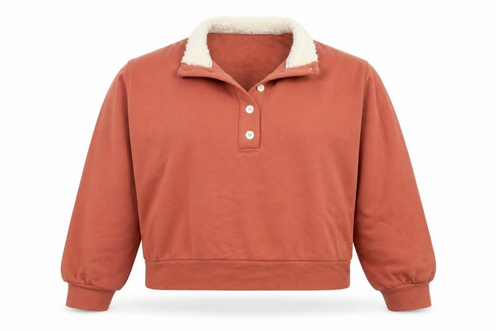 Front view of Bath & Body Works Women's Rust Henley Sweatshirt UK 12 Cotton Blend