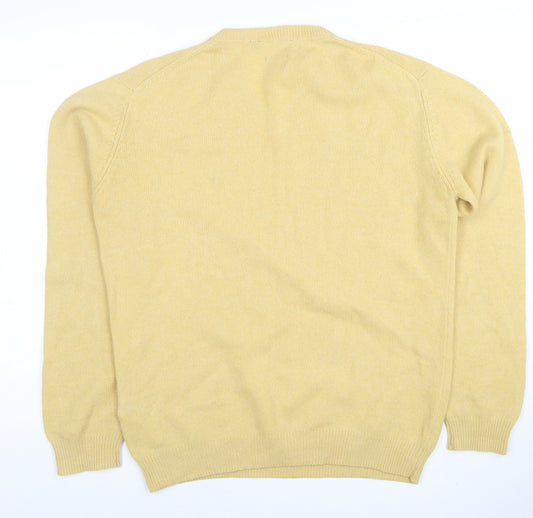 Cortefiel Men's Beige Lambswool V-Neck Jumper M