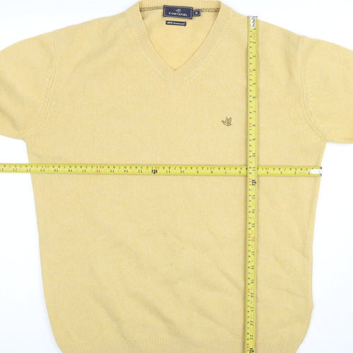 Cortefiel Men's Beige Lambswool V-Neck Jumper M