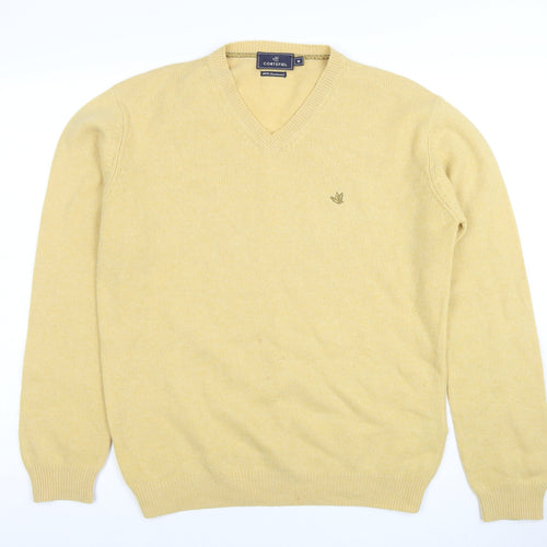 Cortefiel Men's Beige Lambswool V-Neck Jumper M