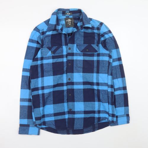 H&M L.O.G.G. Men's Blue Check Cotton Flannel Shirt Size S Relaxed Fit
