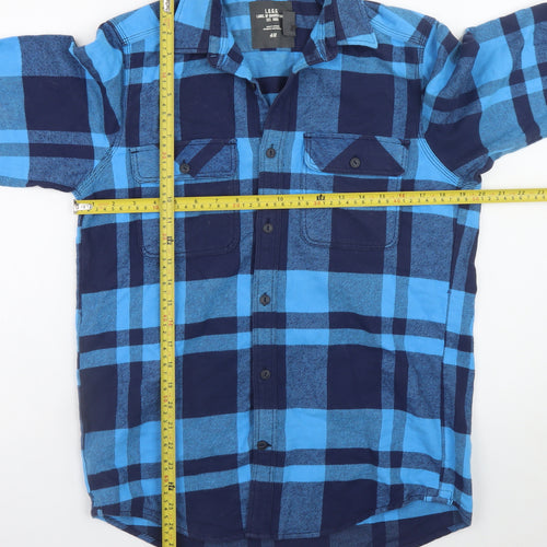 H&M L.O.G.G. Men's Blue Check Cotton Flannel Shirt Size S Relaxed Fit