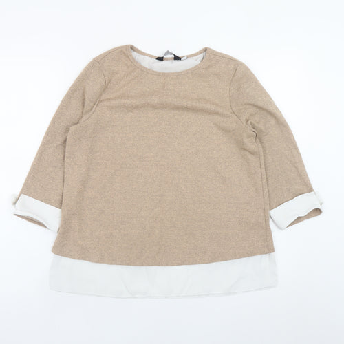 Dorothy Perkins Women Beige Tunic Blouse UK 12 3/4 Sleeve Knit