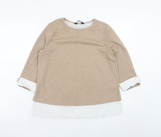 Dorothy Perkins Women Beige Tunic Blouse UK 12 3/4 Sleeve Knit