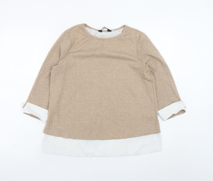Dorothy Perkins Women Beige Tunic Blouse UK 12 3/4 Sleeve Knit