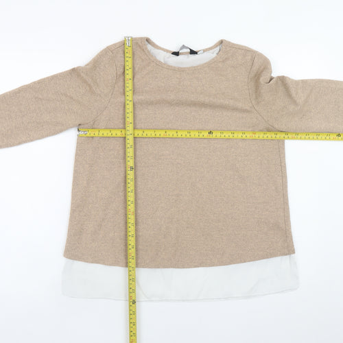 Dorothy Perkins Women Beige Tunic Blouse UK 12 3/4 Sleeve Knit