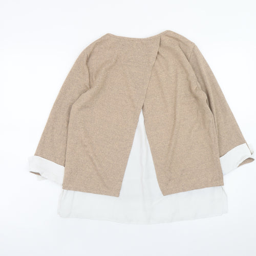 Dorothy Perkins Women Beige Tunic Blouse UK 12 3/4 Sleeve Knit