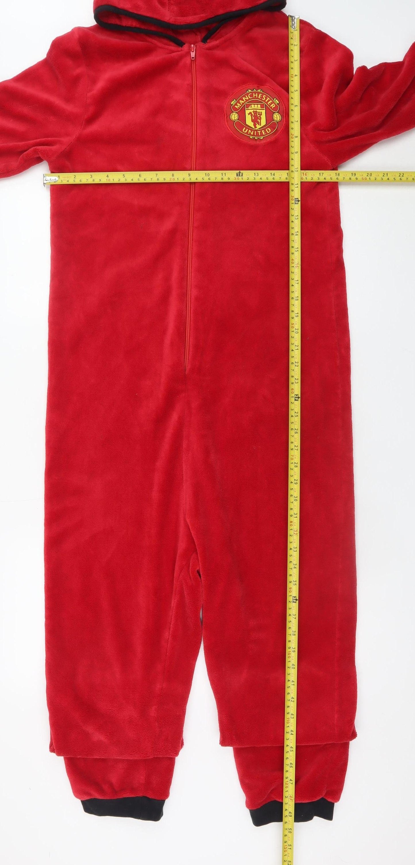 Manchester United Mens Red Fleece Hooded Onesie Size S Zip Up
