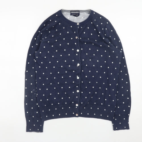 Lands’ End Women Blue Polka Dot Cotton Cardigan Size S