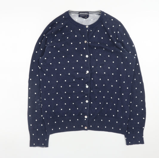 Lands’ End Women Blue Polka Dot Cotton Cardigan Size S