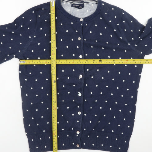 Lands’ End Women Blue Polka Dot Cotton Cardigan Size S