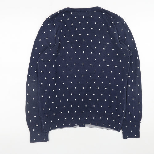 Lands’ End Women Blue Polka Dot Cotton Cardigan Size S