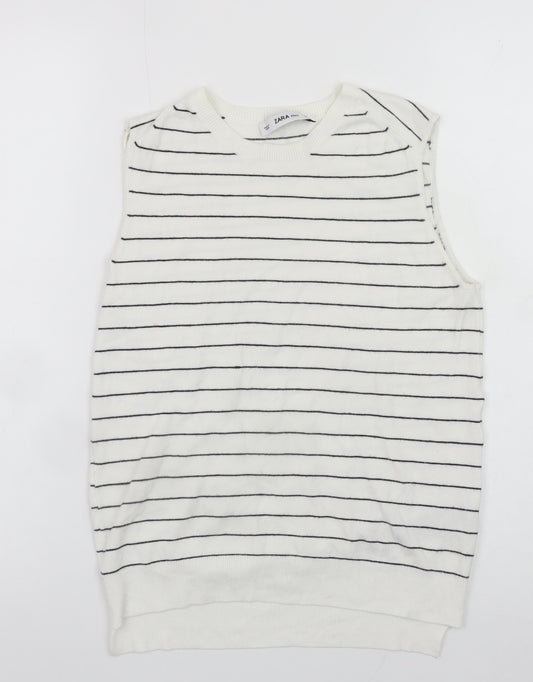 Zara Women White Striped Knit Sleeveless Tank Top Size 12