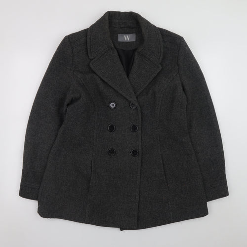 BHS Women’s Grey Wool Blend Pea Coat Size 16 Classic Mid-Length