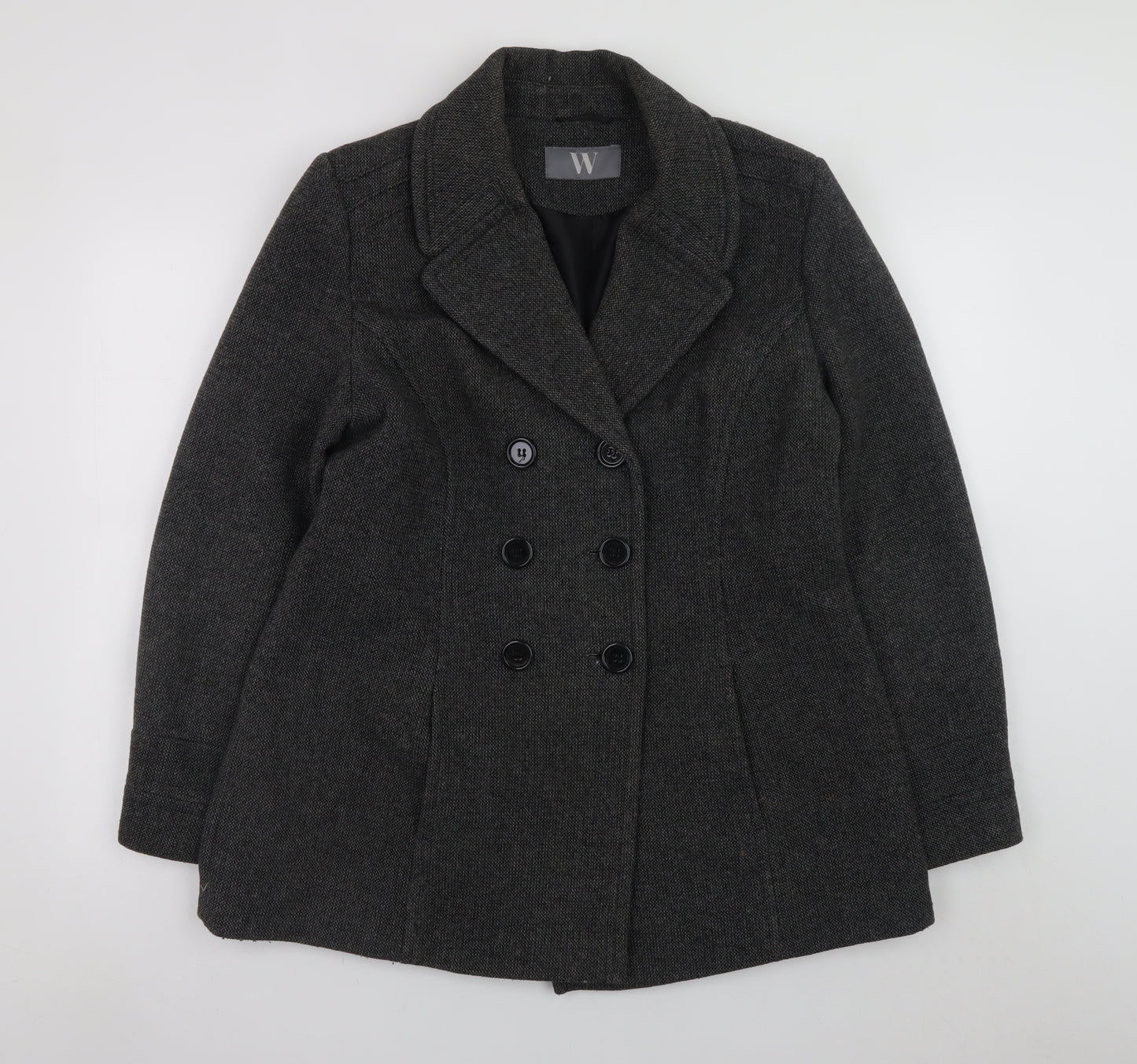 BHS Women’s Grey Wool Blend Pea Coat Size 16 Classic Mid-Length