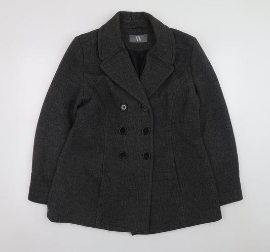 BHS Women’s Grey Wool Blend Pea Coat Size 16 Classic Mid-Length