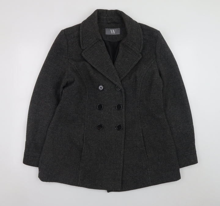 BHS Women’s Grey Wool Blend Pea Coat Size 16 Classic Mid-Length