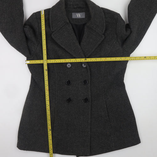 BHS Women’s Grey Wool Blend Pea Coat Size 16 Classic Mid-Length