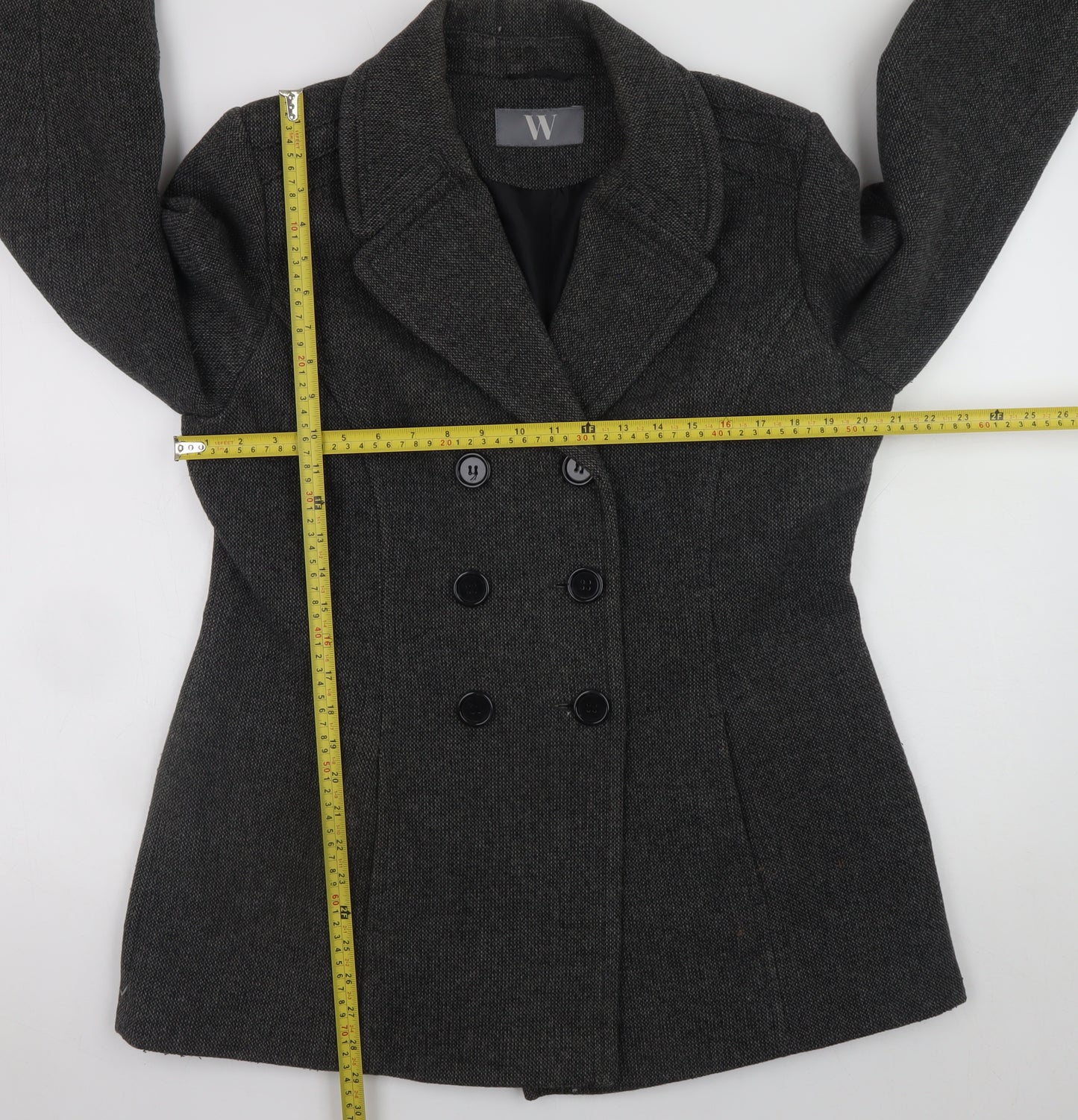 BHS Women’s Grey Wool Blend Pea Coat Size 16 Classic Mid-Length